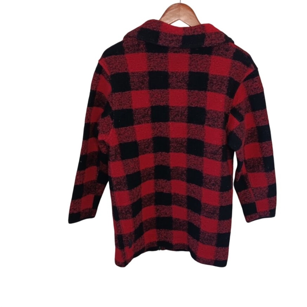 ROOTS Mens Red Black Buffalo Plaid Wool Blend Full Zip Jacket Chore coat Size S - Picture 2 of 8